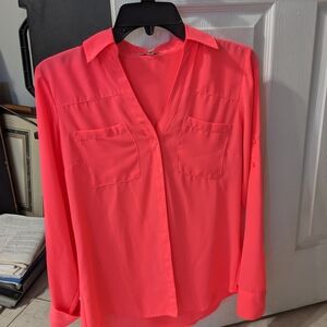 Women's Lightweight V-Neck Button-Front Blouse - Coral Pink